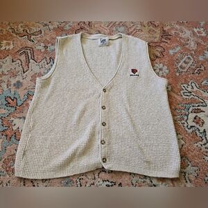 Lee Men’s Beige Knit Button Front Sweater Vest - Bears Logo